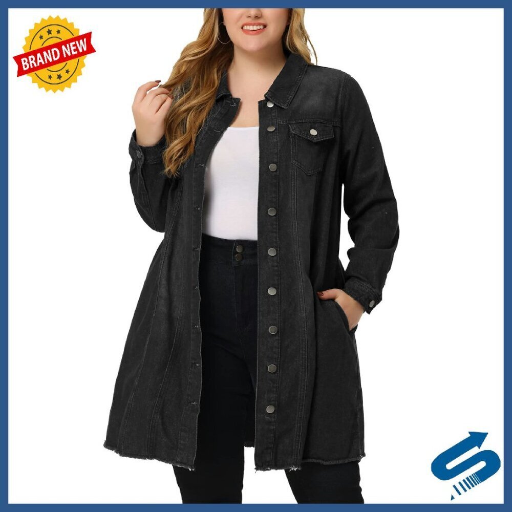 Plus Size Distressed Denim Jacket Button Up Pockets Casual Fall Outfit
